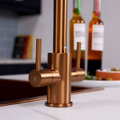 flode Hammerfest - Dual Lever Kitchen Mixer Tap - Brushed Copper Finish