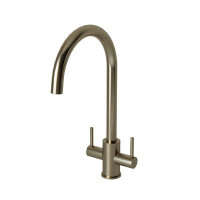 flode Hammerfest - Dual Lever Kitchen Mixer Tap - Brushed Steel Finish