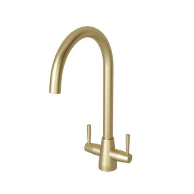 flode - Harstad - Dual Lever Kitchen Sink Mixer Tap - Brushed Brass