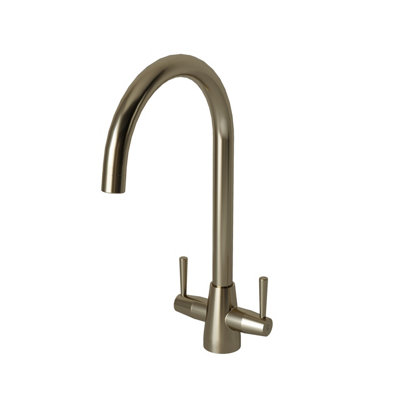 flode - Harstad - Dual Lever Kitchen Sink Mixer Tap - Brushed Steel