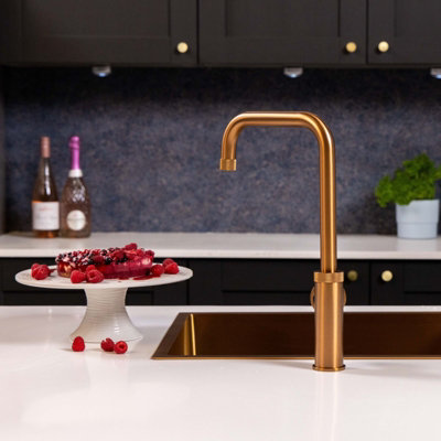 Flode Hjul Single Lever Industrial Style Kitchen Tap Swan Neck Design Brushed Copper