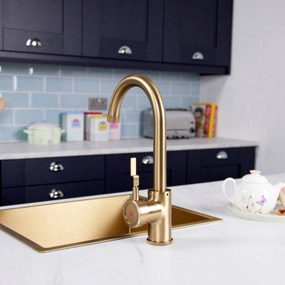 flode kraft Solo Industrial Style Single Lever 3 in 1 Instant Boiling Tap Brushed Brass Finish