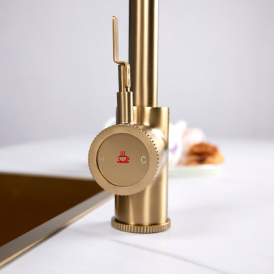 flode kraft Solo Industrial Style Single Lever 3 in 1 Instant Boiling Tap Brushed Brass Finish