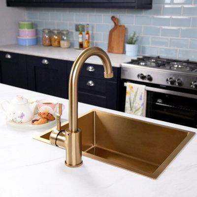 flode kraft Solo Industrial Style Single Lever 3 in 1 Instant Boiling Tap Brushed Brass Finish