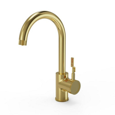 flode kraft Solo Industrial Style Single Lever 3 in 1 Instant Boiling Tap Brushed Brass Finish