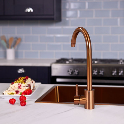 Flode Lillehammer Single Lever Kitchen Sink Mixer Tap with Swivel Spout Brushed Copper Finish