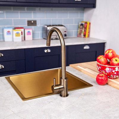 Flode Malaren Single Lever Kitchen Sink Mixer Tap with Swivel Spout Swan Neck Design Antique Brass Finish