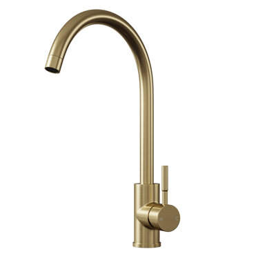 Flode Malaren Single Lever Kitchen Sink Mixer Tap with Swivel Spout Swan Neck Design Antique Brass Finish