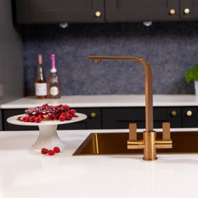 Flode Paddla Dual Lever Kitchen Tap Swan Neck Design Brushed Copper