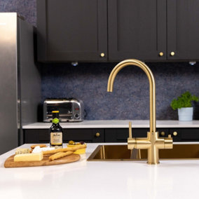 flode svan 3 in 1 Instant Boiling Hot Water Tap Brushed Brass Finish