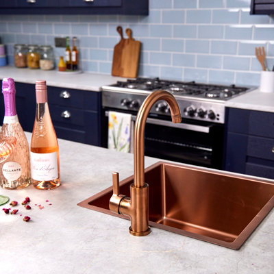 flode Vattern Single Lever Kitchen Sink Mixer Tap with Swivel Spout Swan Neck Design Copper Finish