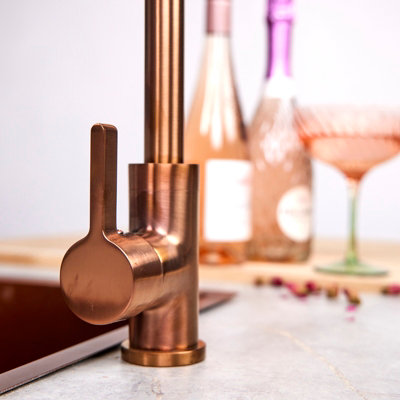 flode Vattern Single Lever Kitchen Sink Mixer Tap with Swivel Spout Swan Neck Design Copper Finish