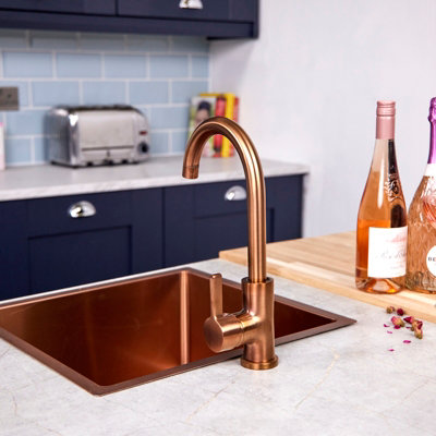 flode Vattern Single Lever Kitchen Sink Mixer Tap with Swivel Spout Swan Neck Design Copper Finish