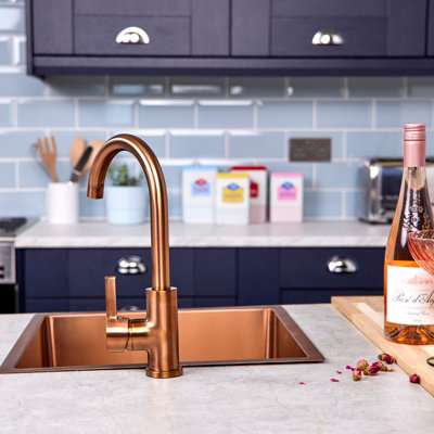 flode Vattern Single Lever Kitchen Sink Mixer Tap with Swivel Spout Swan Neck Design Copper Finish