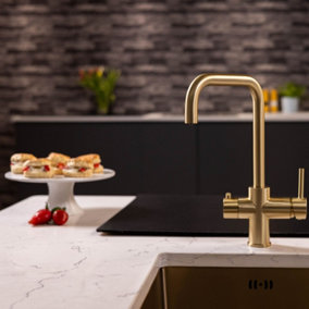 flode Vier 4 in 1 Instant Boiling & Filtered Cold Water Tap Brushed Brass Finish