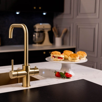 flode Vier 4 in 1 Instant Boiling & Filtered Cold Water Tap Brushed Brass Finish