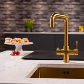 flode Vier 4 in 1 Instant Boiling Hot & Filtered Cold Water Tap Brushed Gold Finish