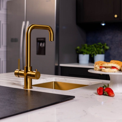 flode Vier 4 in 1 Instant Boiling Hot & Filtered Cold Water Tap Brushed Gold Finish