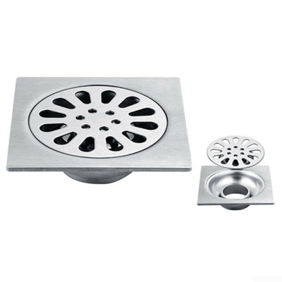 Floor drain with removable cover, 100 x 100 mm square stainless steel ...