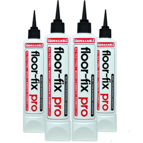 Floor-Fix Pro Squeezable (4-Pack) Bonding Adhesive for Loose and Hollow Tiles + Wood Floors. NO CARTRIDGE GUN OR SYRINGES REQUIRED