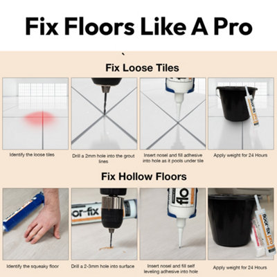 Floor-Fix Pro Superior Strength Adhesive - Fix Loose Tiles & Hollow Wood Floors - Includes Patented Syringe Tip (12)