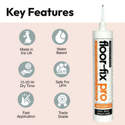 Floor-Fix Pro Superior Strength Adhesive - Fix Loose Tiles & Hollow Wood Floors - Includes Patented Syringe Tip (6)