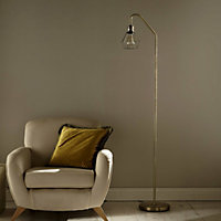 Floor Lamp in Antique Brass with the Caged Bulbholder, stunning Beautiful Floor Lamp