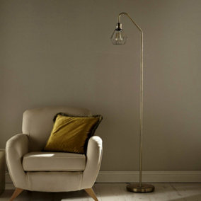Floor Lamp in Antique Brass with the Caged Bulbholder, stunning Beautiful Floor Lamp