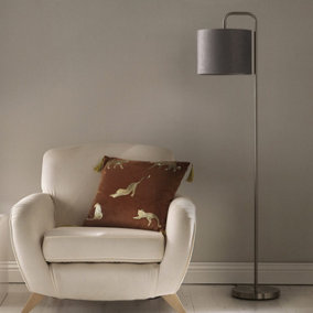Floor Lamp in Satin Nickel Finishes Complete with a Velour Grey Lamp Shades