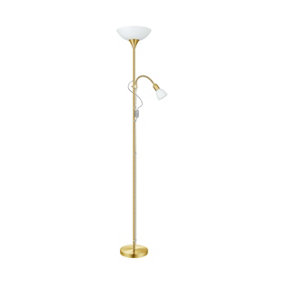 Floor Lamp Light Brass Matt Shade White Plastic Glass Bulb E27 E14 1x60W 1x25W