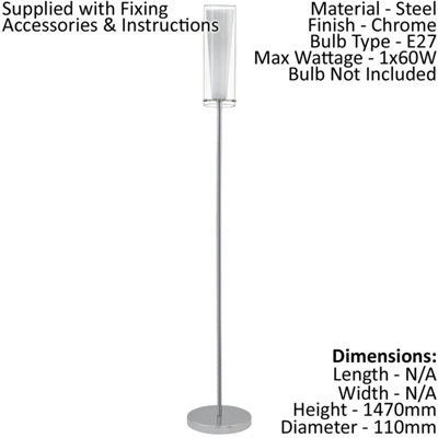 Floor Lamp Light Chrome Shade Clear White Glass Glass Opal Matt Bulb E27 1x60W
