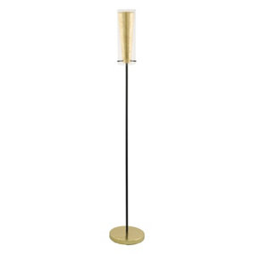 Floor Lamp Light Colour Black Shade Inner Gold Outer Clear Glass Bulb E27 1x60W