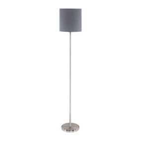 Floor Lamp Light Satin Nickel Shade Grey Fabric Pedal Switch Bulb E27 1x60W