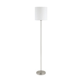 Floor Lamp Light Satin Nickel Shade White Fabric Pedal Switch Bulb E27 1x60W