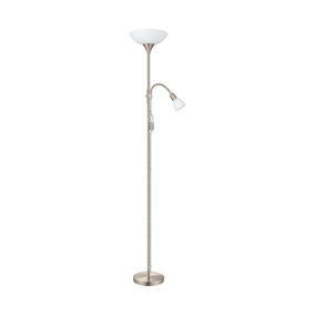 Floor Lamp Light Satin Nickel Shade White Plastic Glass Bulb E27 E14 1x60W 1x25W