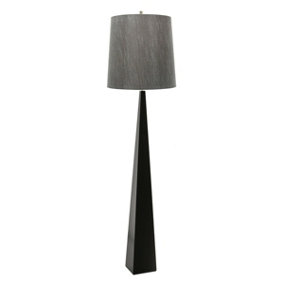 Floor Lamp Tapered Column Dark Grey Faux Silk Shade Black LED E27 100W Bulb