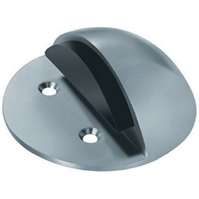 Floor Mounted Half Moon Doorstop with Rubber Buffer 80mm Dia Satin Steel