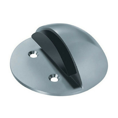 Floor Mounted Half Moon Doorstop with Rubber Buffer 80mm Dia Satin Steel