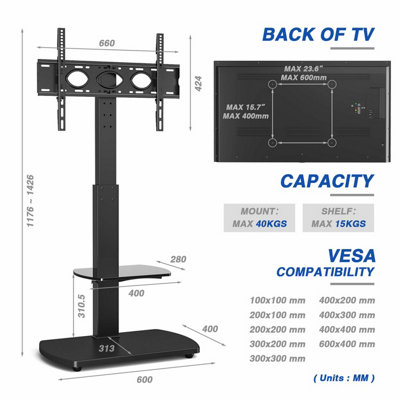 Floor Pedestal TV Stand Upto 55inch TV Black