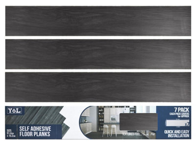 Floor Planks Tiles Self Adhesive Black Wood Vinyl Flooring Kitchen Bathroom - Pack of 7 6X36"- 1m²