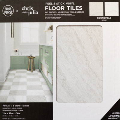 Floor Pops Bonneville Beige Self Adhesive Vinyl Floor Tiles Pack of 10 (0.93sqm)
