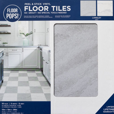Floor Pops Langley Grey Self Adhesive Vinyl Floor Tiles Pack of 10 (0.93sqm)