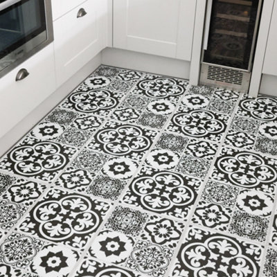 Floor Pops Valencia Charcoal Self Adhesive Vinyl Floor Tiles Pack of 6 (1.12sqm)