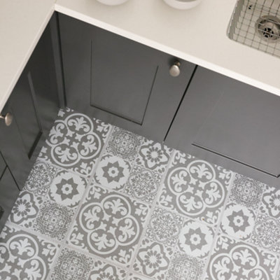 Floor Pops Valencia Grey Self Adhesive Vinyl Floor Tiles Pack of 6 (1.12sqm)