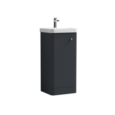 Floor Standing 1 Door Vanity Unit with Ceramic Basin - 400mm - Dark Grey Price Comparisons | Compare The Build