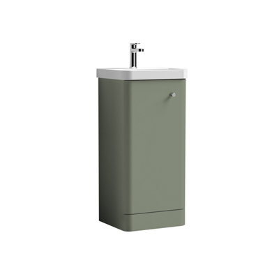 Floor Standing 1 Door Vanity Unit with Ceramic Basin - 400mm - Satin Green