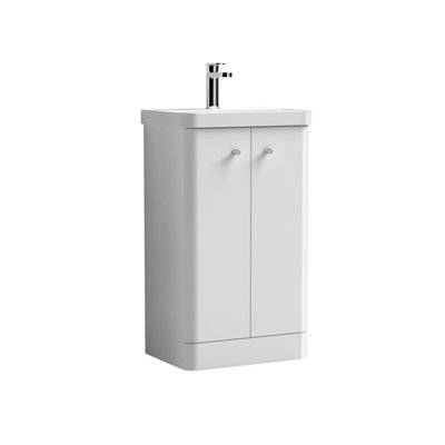 Floor Standing 2 Door Vanity Unit with Ceramic Basin - 500mm - Gloss White -Balterley