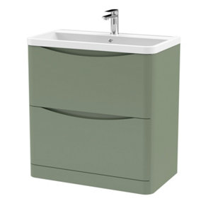 Floor Standing 2 Drawer Vanity Basin Unit with Polymarble Basin, 800mm - Satin Green