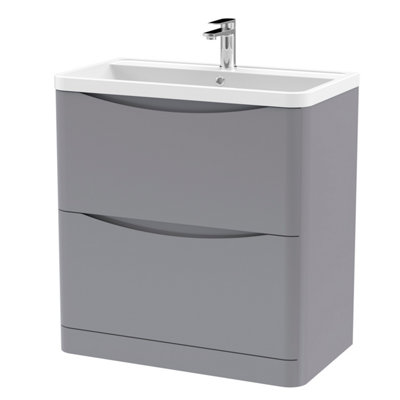 Floor Standing 2 Drawer Vanity Basin Unit with Polymarble Basin, 800mm - Satin Grey