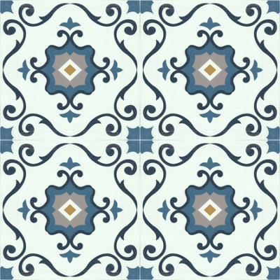 Floor Tile Motif 30.5x30.5cm Blue 10 Tiles Per Pack